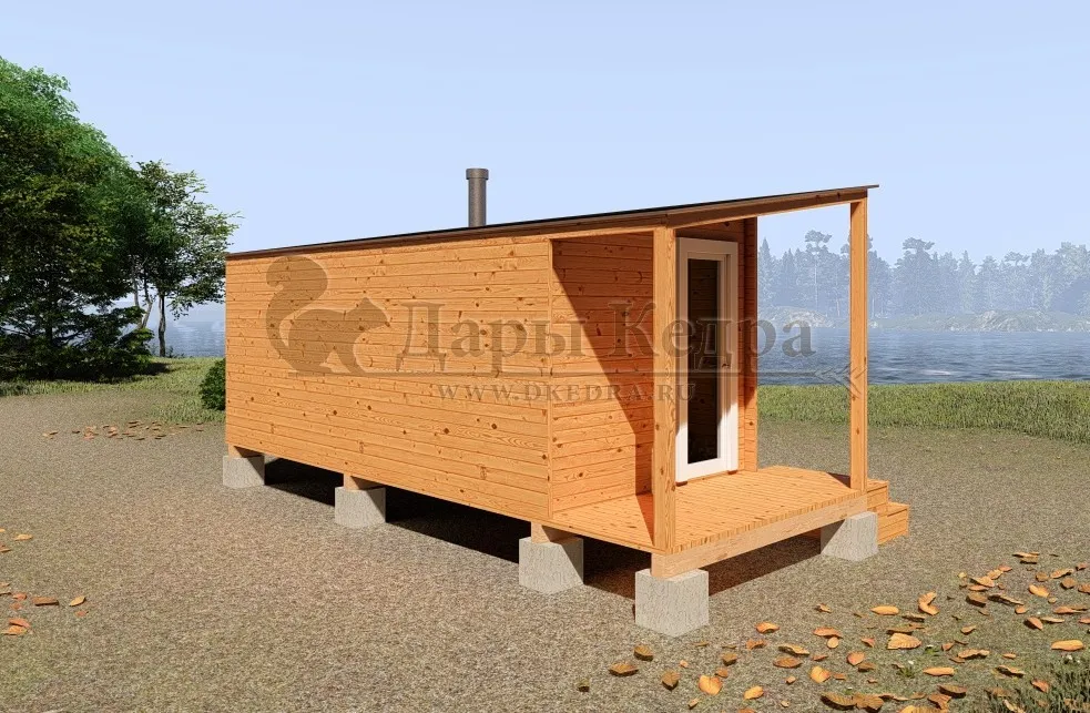 Каркасно-щитовая баня из кедра «Сканди» с верандой