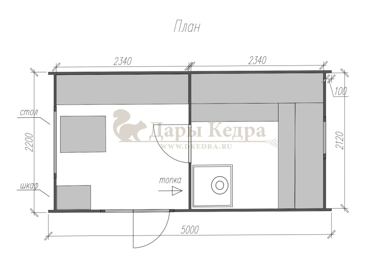 Каркасная баня Барн из кедра 5х2,2 м