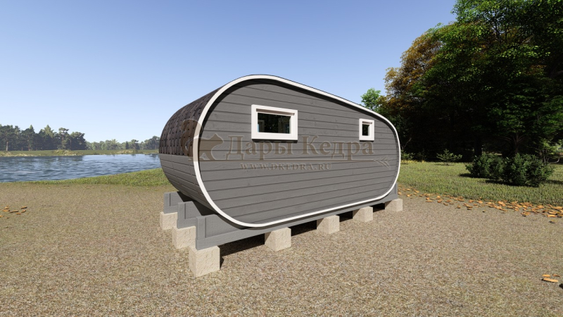 Баня-бочка «Танк» из кедра 5х2,2 метра (вариант 1)
